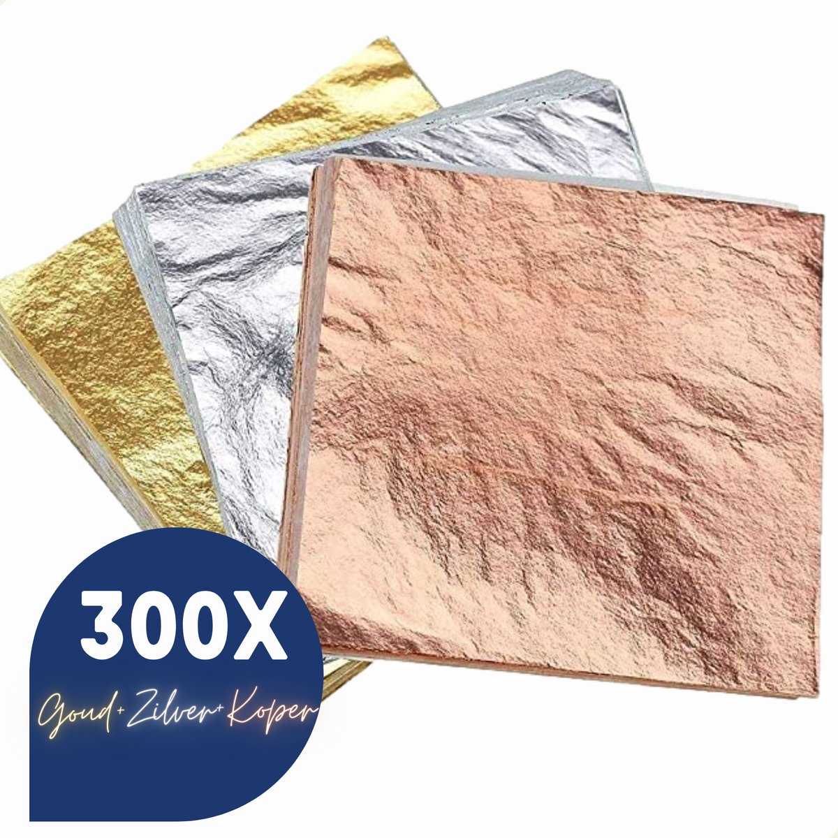 Glim® - Bladmetaal – 300 vellen - GOUD+ZILVER+KOPER - Imitatie bladgoud – GROTE VELLEN >> 16*16cm - A-kwaliteit